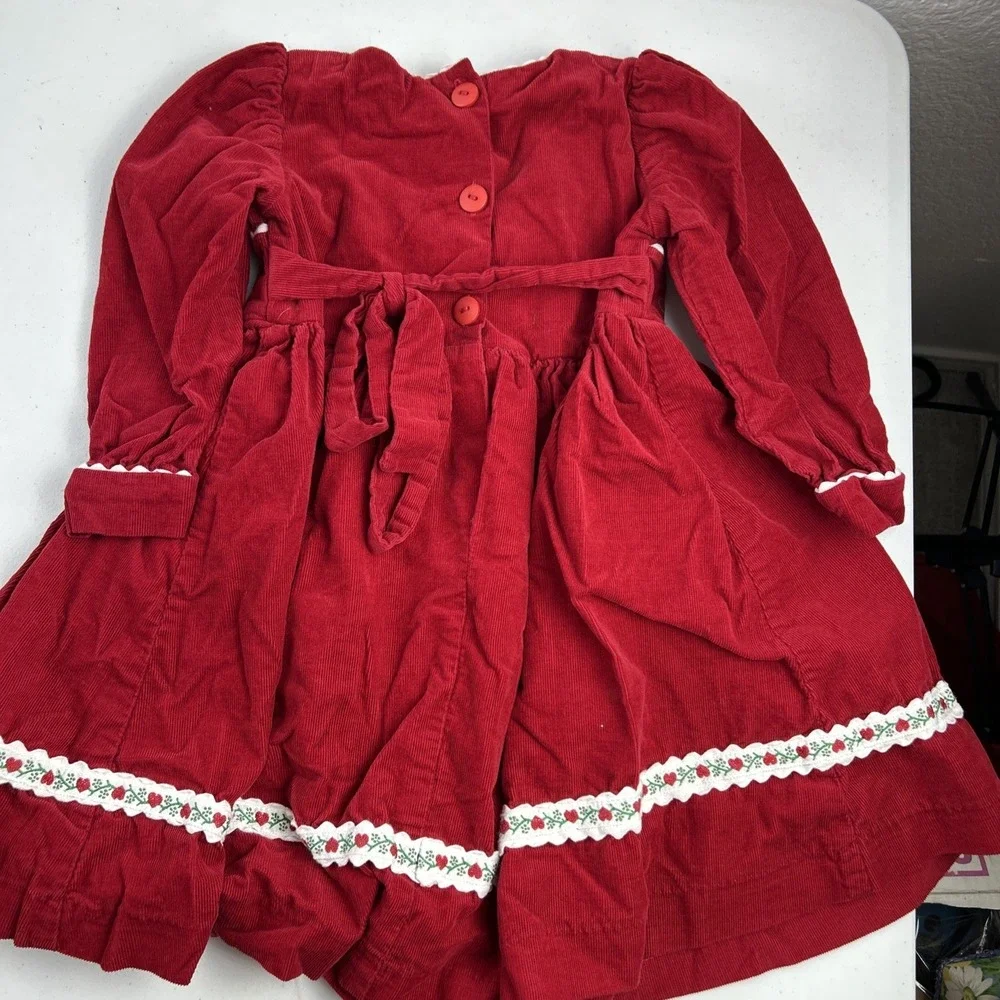 Rebecca Raggs Toddler Girls Red Corduroy Embroidered Long Sleeve‎ Dress 3T